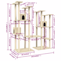 vidaXL Cat Tree with Sisal Scratching Posts Cream Cat Tower Activity Center