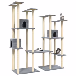 vidaXL Cat Tree with Sisal Scratching Posts Light Grey Pet Cat Tower Climber