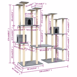 vidaXL Cat Tree with Sisal Scratching Posts Light Grey Pet Cat Tower Climber