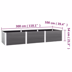 vidaXL Garden Raised Bed Outdoor Plant Pot Flower Box Planter Box WPC Grey - 300 x 100 x 54 cm - Additional view 3