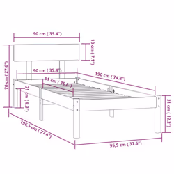 vidaXL Solid Wood Pine Bed Frame Wooden Platform Bedstead Multi Colours/Sizes - white, 90 x 190 cm - Additional view 4