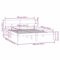 vidaXL Solid Wood Pine Bed Frame Wooden Platform Bedstead Multi Colours/Sizes - white, 135 x 190 cm - Additional view 9