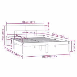 vidaXL Solid Wood Pine Bed Frame Wooden Platform Bedstead Multi Colours/Sizes - white, 140 x 190 cm - Additional view 4