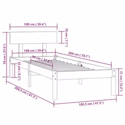vidaXL Solid Wood Pine Bed Frame Wooden Platform Bedstead Multi Colours/Sizes - white, 100 x 200 cm - Additional view 9