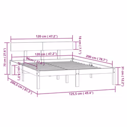 vidaXL Solid Wood Pine Bed Frame Wooden Platform Bedstead Multi Colours/Sizes - white, 120 x 200 cm - Additional view 4