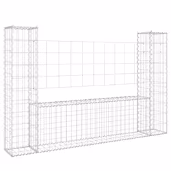 vidaXL U-shape Gabion Basket with 2 Posts Iron Outdoor Patio Wire Wall Fence