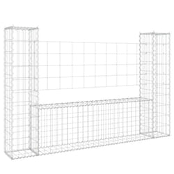 vidaXL U-shape Gabion Basket with 2 Posts Iron Outdoor Patio Wire Wall Fence