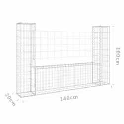 vidaXL U-shape Gabion Basket with 2 Posts Iron Outdoor Patio Wire Wall Fence - Additional view 5