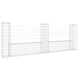 vidaXL U-shape Gabion Basket with 3 Posts Iron Outdoor Patio Wire Wall Fence