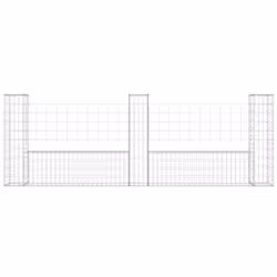 vidaXL U-shape Gabion Basket with 3 Posts Iron Outdoor Patio Wire Wall Fence