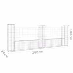 vidaXL U-shape Gabion Basket with 3 Posts Iron Outdoor Patio Wire Wall Fence
