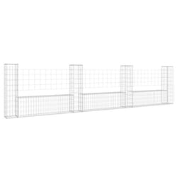 vidaXL U-shape Gabion Basket with 4 Posts Iron Outdoor Patio Wire Wall Fence