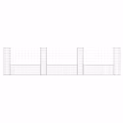 vidaXL U-shape Gabion Basket with 4 Posts Iron Outdoor Patio Wire Wall Fence