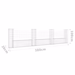 vidaXL U-shape Gabion Basket with 4 Posts Iron Outdoor Patio Wire Wall Fence