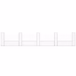 vidaXL U-shape Gabion Basket with 5 Posts Iron Outdoor Patio Wire Wall Fence