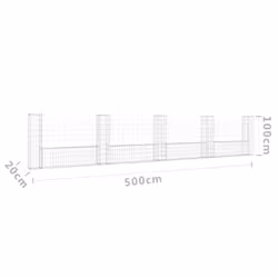 vidaXL U-shape Gabion Basket with 5 Posts Iron Outdoor Patio Wire Wall Fence