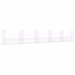 vidaXL U-shape Gabion Basket with 6 Posts Iron Outdoor Patio Wire Wall Fence