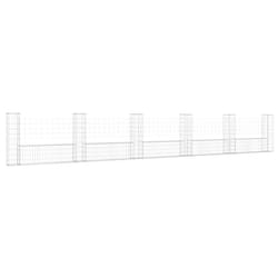 vidaXL U-shape Gabion Basket with 6 Posts Iron Outdoor Patio Wire Wall Fence