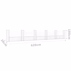 vidaXL U-shape Gabion Basket with 6 Posts Iron Outdoor Patio Wire Wall Fence