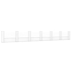 vidaXL U-shape Gabion Basket with 7 Posts Iron Outdoor Patio Wire Wall Fence