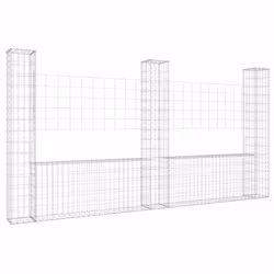 vidaXL U-shape Gabion Basket with 3 Posts Iron Garden Wire Fence Gabion Wall
