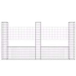 vidaXL U-shape Gabion Basket with 3 Posts Iron Garden Wire Fence Gabion Wall