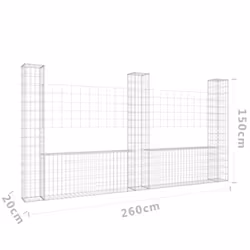 vidaXL U-shape Gabion Basket with 3 Posts Iron Garden Wire Fence Gabion Wall