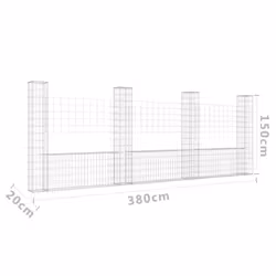 vidaXL U-shape Gabion Basket with 4 Posts Iron Garden Wire Fence Gabion Wall