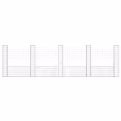 vidaXL U-shape Gabion Basket with 5 Posts Iron Garden Wire Fence Gabion Wall - Additional view 2
