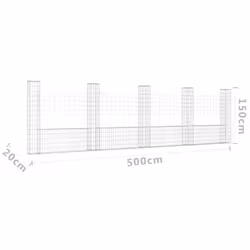vidaXL U-shape Gabion Basket with 5 Posts Iron Garden Wire Fence Gabion Wall - Additional view 3