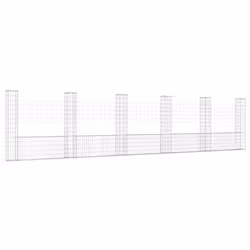 vidaXL U-shape Gabion Basket with 6 Posts Iron Garden Wire Fence Gabion Wall