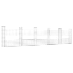 vidaXL U-shape Gabion Basket with 6 Posts Iron Garden Wire Fence Gabion Wall