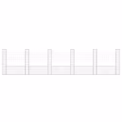 vidaXL U-shape Gabion Basket with 6 Posts Iron Garden Wire Fence Gabion Wall