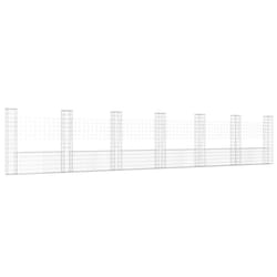 vidaXL U-shape Gabion Basket with 7 Posts Iron Basket Wall Fence Panel Barrier