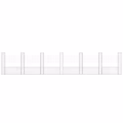 vidaXL U-shape Gabion Basket with 7 Posts Iron Basket Wall Fence Panel Barrier