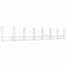 vidaXL U-shape Gabion Basket with 8 Posts Iron Basket Wall Fence Panel Barrier