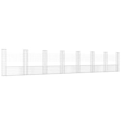 vidaXL U-shape Gabion Basket with 8 Posts Iron Basket Wall Fence Panel Barrier