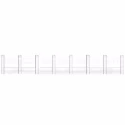vidaXL U-shape Gabion Basket with 8 Posts Iron Basket Wall Fence Panel Barrier