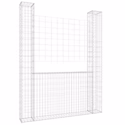 vidaXL U-shape Gabion Basket with 2 Posts Iron Basket Wall Fence Panel Barrier