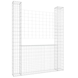 vidaXL U-shape Gabion Basket with 2 Posts Iron Basket Wall Fence Panel Barrier