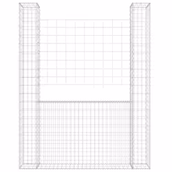vidaXL U-shape Gabion Basket with 2 Posts Iron Basket Wall Fence Panel Barrier