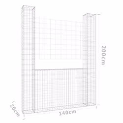vidaXL U-shape Gabion Basket with 2 Posts Iron Basket Wall Fence Panel Barrier