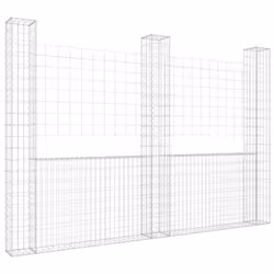 vidaXL U-shape Gabion Basket with 3 Posts Iron Basket Wall Fence Panel Barrier