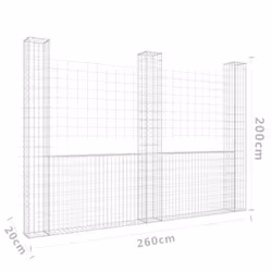 vidaXL U-shape Gabion Basket with 3 Posts Iron Basket Wall Fence Panel Barrier