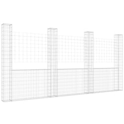 vidaXL U-shape Gabion Basket with 4 Posts Iron Basket Wall Fence Panel Barrier