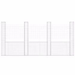 vidaXL U-shape Gabion Basket with 4 Posts Iron Basket Wall Fence Panel Barrier