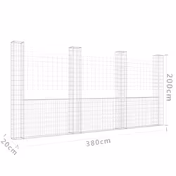 vidaXL U-shape Gabion Basket with 4 Posts Iron Basket Wall Fence Panel Barrier - Additional view 5