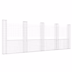 vidaXL U-shape Gabion Basket with 5 Posts Iron Basket Wall Fence Panel Barrier