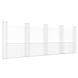 vidaXL U-shape Gabion Basket with 5 Posts Iron Basket Wall Fence Panel Barrier