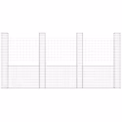 vidaXL U-shape Gabion Basket with 5 Posts Iron Basket Wall Fence Panel Barrier